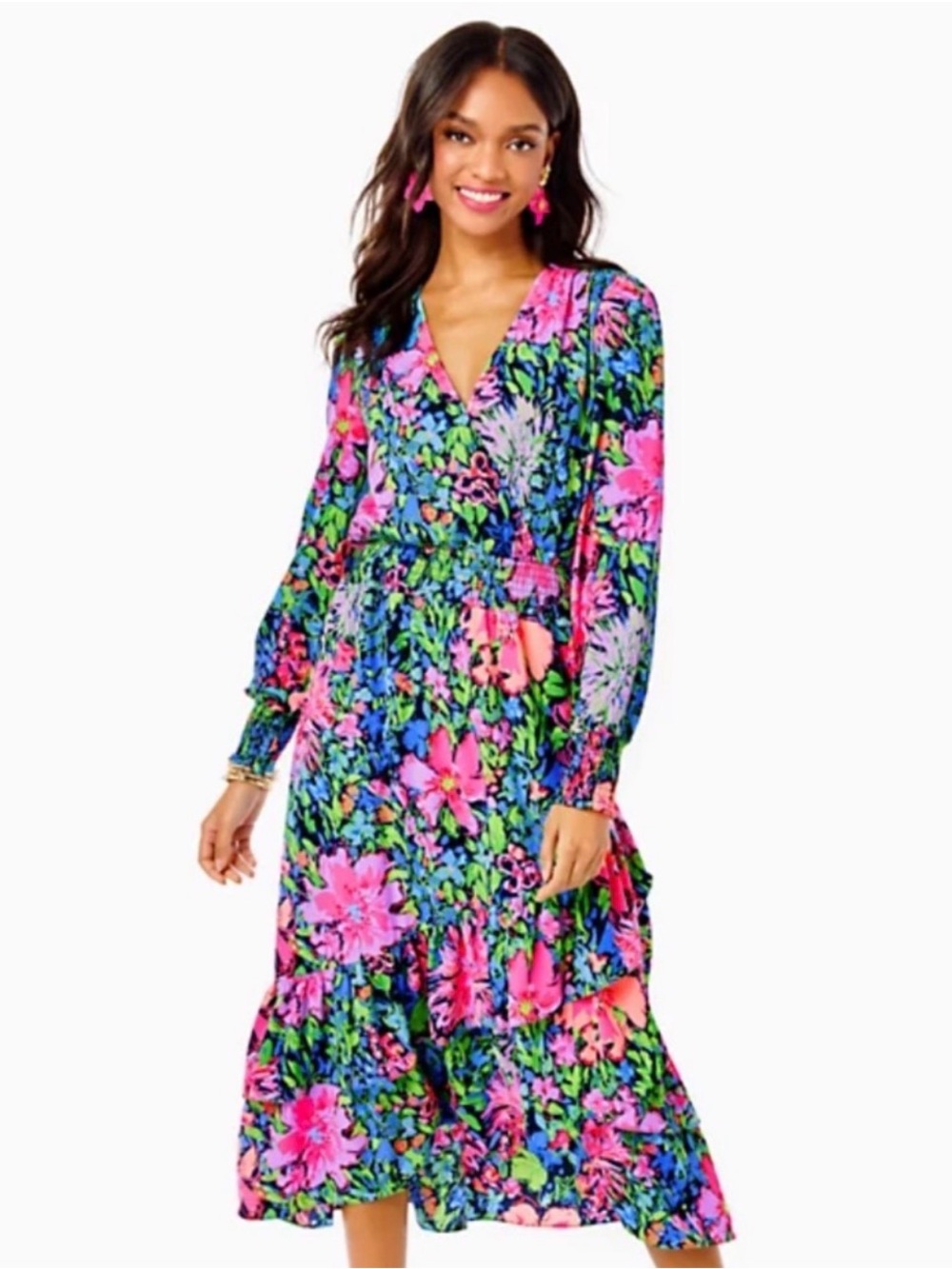 Mommy & Me Lilly Pulitzer Neon Pink & Blue Floral Dress (Size Mom 4/ Kid S 4-5)